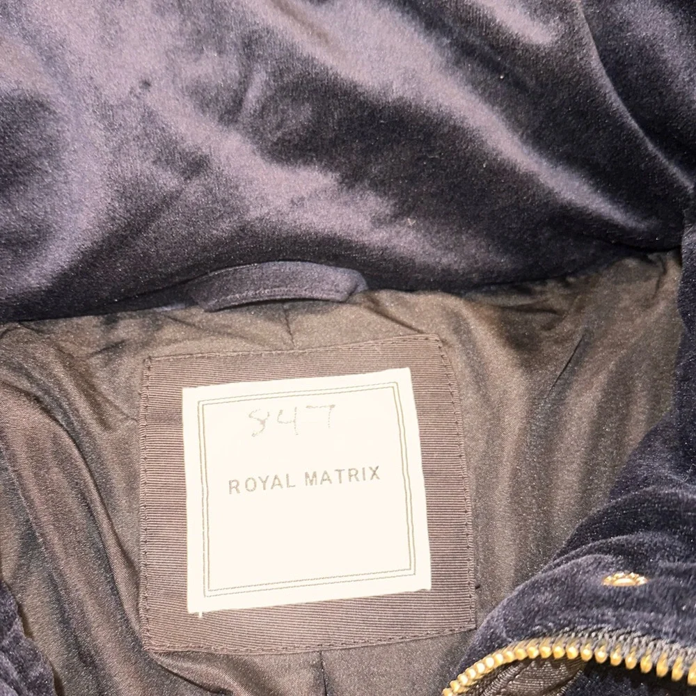 NWOT Royal Matrix Navy Puffer Jacket with Black‎ Fur Hood and Gold Button Detail